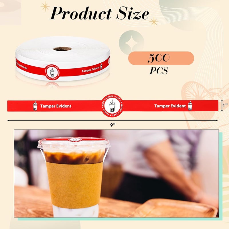 Skyygemm Tamper Evident Tape Safe Secure Tamper Evident Stickers for Drink Lids 1 x 9 Food Delivery Stickers Sealed for Freshness Labels Drink Food Proof Tape(Red,500 Pcs) - Image 2